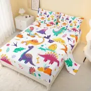 Dinosaur Fitted Sheet Twin Size Bedding Set for Kids Teens - 4 Piece With 1