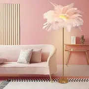 Ostrich Feather Floor Lamp,Feather Standing Lamp Dimmable G4-LED Bulb Golden Lamp Body for Living Room Bedroom 160cm Tall Reading Light