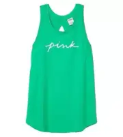 VICTORIA'S SECRET PINK RACERBACK OPEN BACK GRAPHIC TANK TOP SHIRT XXL GREEN NWT