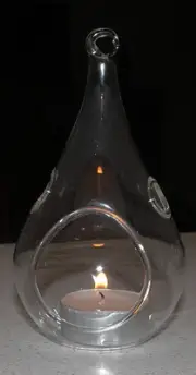 100 Glass Tear Drop Pear Shape Hanging Tealight Candle Holder Wedding 12cm BULK