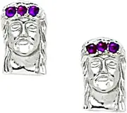 [JewelryWeb] 925 Sterling Silver Rhodium Plated Red CZ Simulated Diamond Religious Faith Inspiration Jesus Face Screw Back Earrings 12x8mm Stud Earring for Women