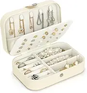 Travel Jewellery Box with Glitter Texture, T Tersely Portable Jewelry Box Jewellery Case for Rings Necklace Stud Bracelets Gift Jewellery Organiser Boxes for Women Girls White