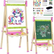Easel for Kids,Toddler Art Easels for Painting, Stand Kids Easel White Board Dry Erase,Height Adjustable Double-Sided Magnetic Whiteboard and Chalk Board with Paper Roll Art Supplies for Ages 2-4,5-7