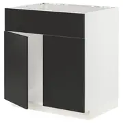 METOD base cabinet f sink w 2 doors/front, white/Nickebo matt anthracite, 80x60x80 cm
