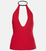 [The Attico] The Attico Halterneck crêpe top AU 14 red