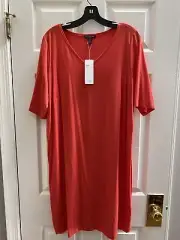 NWT Eileen Fisher 2X Red Lory Tencel Jersey V Neck Shift Dress