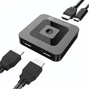 HDMI 2.1 Switch,Display Port Switch 8K Splitter,Bidirectional Display Port Switcher Box 2 in 1 Out/ 1 in 2 Out,One-Button Switching,8K@60Hz, 48Gbps Compatible with Xbox/PS4, PC Monitor Laptop
