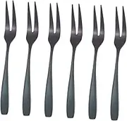 OFFSCH 6PCS Stainless Steel Dessert Forks Prong Appetizer Picks for Fruit Salad Cake Party Use Black Mini Forks for Bars Cafes and Home Gatherings