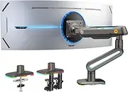 NB Ergonomic RGB Gaming Monitor Arm for Flat/Ultrawide/Curved Monitors 32 to 60 inch, Heavy Duty Monitor Stand Load up to 20 kg, VESA 75/100 mm Monitor Mount F6-G
