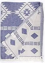 Bersuse 100% Cotton Belize XL Throw Blanket Turkish Towel - 75x90 Inches, Dark Blue