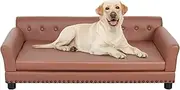 BingoPaw Large Dog Sofa Couch: Luxury Tech Leather Cloth Pet Sofa Lounge Bed for Large Dogs - Wooden Frame Raised Puppy Sofa Chair with Comfortable Cushion Mat Wine Red XL(120x75cm)
