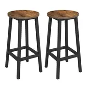 2 x Modern Industrial Bar Stools Rustic Wood & Metal Kitchen Counter Seating