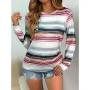Women's T Shirt Graphic Geometric Color Block Vintage Stylish Classic Long Sleeve Crew Neck Round Neck Regular Tops Daily Print Purple Summer Spring Fall