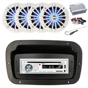 Pyle Marine CD Radio,Adapter,Spa Bezel, Ant,Amp,Kit, 4x 6.5" LED White Speaker