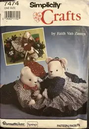 Simplicity Pattern 7474 Crafts Jointed Bear Bunny 20 inch Clothes Uncut
