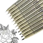 Micro Fineliner Drawing Art Pens, 12 Size Fine Tip Markers Waterproof Ink Set Artist Supplies Archival Inking Markers Liner Watercolour Gift Stuff for Professional Drawing, Sketching