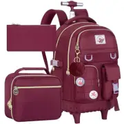 Rolling Backpack for Girls Women, 21 inch Roller Wheels Backpacks for Red