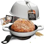 [Krustic] Enameled Cast Iron Dutch Oven for Sourdough Bread Baking | 6 Quart Pot with Lid | 10 Inch Ceramic Enamel Thick Coated Cookware Set with Non Stick Silicone Baking Mat for Cooking | 6 Qt | White