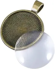 [DOITOOL] Round Bezel Pendant Trays with Glass Dome Tiles Blanks for DIY Jewelry Making Silver Color Cameo tings for Custom Crafts and Photo Jewelry