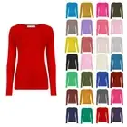 Womens Ladies Stretchy Long Sleeves Celebrity Plain Round Neck T Tee Shirt Top