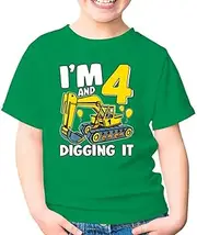 [Generic] I'm 4 and Digging It 4 Years Old 4th Birthday Excavator Construction Truck Toddler Shirt Gift
