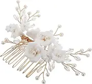 Outanaya Elegant European Bridal Hair Side Comb with White Clay and Pearl Decoration Lightweight Wedding Accessories for Brides Functional Hair Combs for Various Hairstyles