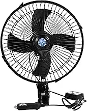Aswalling 10 Inch 12V Car Electric Fan Adjustable Speed Oscillating Cooling Fans with Clip for Home Travel Car Truck