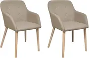 Dining Chairs 2 pcs Beige Fabric and Solid Oak Wood Kitchen Chair