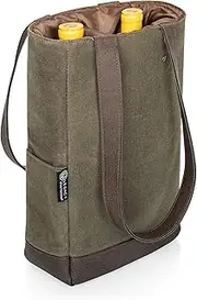 LEGACY - A Picnic Time Brand 2 Bottle Insulated Wine Tote - Distressed Waxed Canvas - Gift Bag