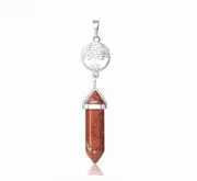 Tree of Life with RED JASPER Double Terminated Point Necklace - Free Chain