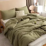 [ROSGONIA] King Size Comforter Set Olive Green, 3pcs (1 Boho Comforter & 2 Pillowcases), Lightweight Bedding Blanket All Season Bedspreads Quilt