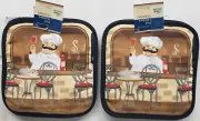 Set of 2 Same Printed Kitchen Pot Holders(7"x7") FAT CHEF W/WINE GLASS, black,GR