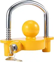 MOTRAIN Universal Coupler Lock with 2 Keys, Trailer Hitch Lock, Heavy Duty Coupler with Adjustable Security Heavy-Duty Steel, 6 * 6 * 5.6 Inch Lightweight Couplers, Yellow