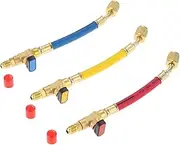 SURIEEN R134A R410A R22 R12 Refrigeration Charging Hose Set with Ball Valve, 1/4" SAE Thread AC HVAC Manifold Gauge Hose Kit, Low Loss Refrigerant Hoses with Ball Valves, 3pcs Color Coded Hoses 9.8‘’