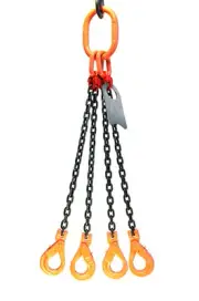 Chain Sling - 3/8" x 5' Quad Leg with Positive Locking Hooks - Grade 80