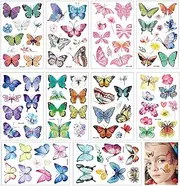 GiantGo 10 Sheets Butterfly Glitter Tattoos, Temporary Face Tattoos for Children and Girls, Waterproof Fake Tattoos for Skin, Body, Arm, Festival, Carnival, Party, Halloween
