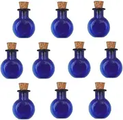 10 Pieces Mini Colored Glass Bottle Cute Jars Vials with cork Wish cork Bottle glass vial pendant (Blue flat round)