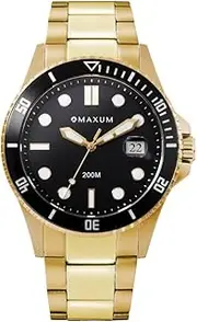 [MAXUM] Men's Prince Gold Case, Black Dial, Gold Bracelet MW23100G03 Sport Watch, Black/Gold, 42mm
