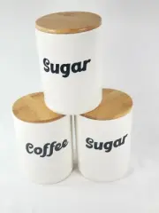 3 Pack Ceramic Kitchen Canisters Food Storage Jar Set 2 Sugar And 1 Coffee New