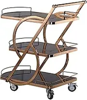 Kitchen Cart Sturdy Stand Rolling Cart Safety Fence Beauty Serving Cart wine Rack Drinks Cabinet Outdoor Tempered Glass Table Top Drink Cart