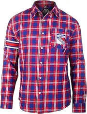 KLEW NHL New York Rangers Wordmark Basic Flannel Shirt, Small, Blue