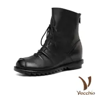 在飛比找momo購物網優惠-【Vecchio】真皮短靴 內增高短靴 低跟短靴/全真皮頭層