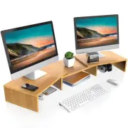 Dual Monitor Stand – 3 Shelf Computer Monitor Riser, Wood Desktop Stand with ...