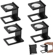 Magnifying Glass 10X Small Loupe Magnifier 4Pcs Folding Magnifiers Glass Zinc Alloy Loupes Desktop Portable Metal Reading Magnifier Lens with Scale Optical Lens for Textile Jewelry Coins