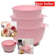 Nesting Melamine Mixing Bowl Set - 3 Sizes with Pour Spouts, Pink - 2-4qt