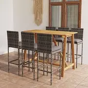7 Piece Garden Bar Set with Cushions Grey, Garden Furniture Sets