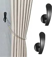 Curtain Holdback, 2pcs Wall Mounted Drapery Tiebacks with Screws, Decorative Drapery Metal Hook Wall Hanger, Black