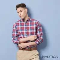 在飛比找momo購物網優惠-【NAUTICA】男裝 品牌經典格紋長袖襯衫(紅)