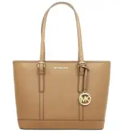Michael Kors Jet Set Travel Large Leather Women Top Zip Shoulder Tote Bag Camel
