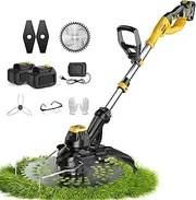Cordless Strimmer,1880W Weed Wacker with 3 Blades and 2 Batteries, Speed ​​19000/min, Edger with Charger, for Garden Clearing Weeds Trees, Lawn Care